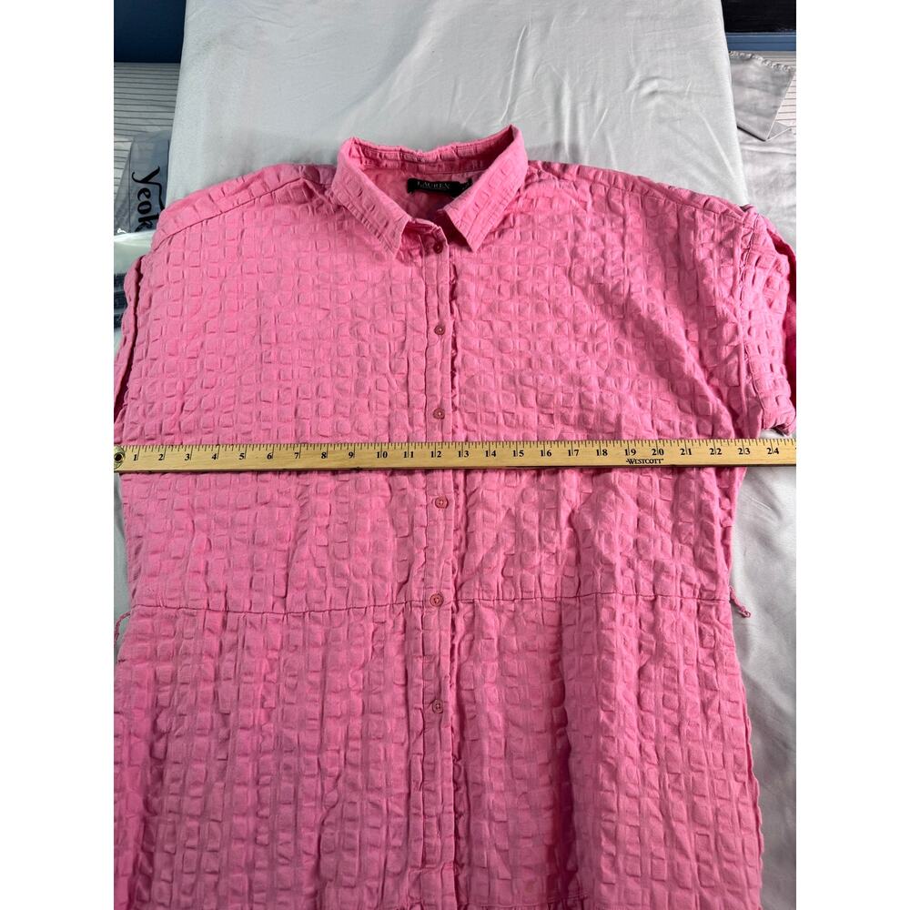 Lauren Ralph Lauren Pink Textured Cotton Shirt Dress Size 16 Pockets Maxi Plus - Picture 7 of 7